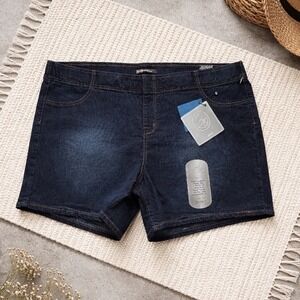 A3 Denim Women Plus Size 24W Dark Wash Stretch Pull On Jean Shorts Indigo